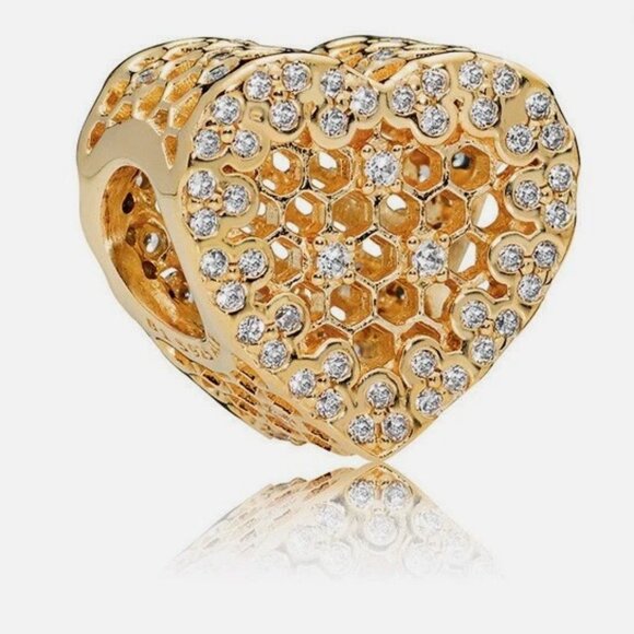 Pandora Shine Honeycomb Lace Heart Charm with Clear Zirconia 767039CZ- VERY RARE - Picture 15 of 16